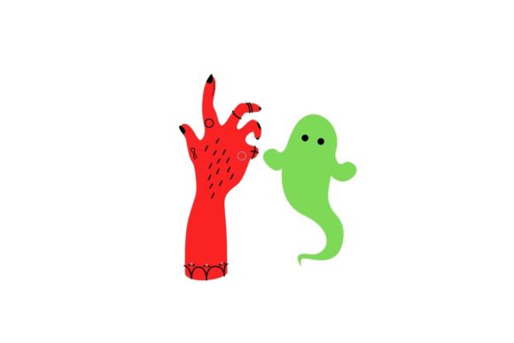 Green Ghost Red Hand Halloween Craft