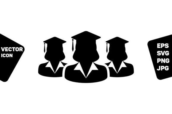 School Icon Vector Female Group Students Review